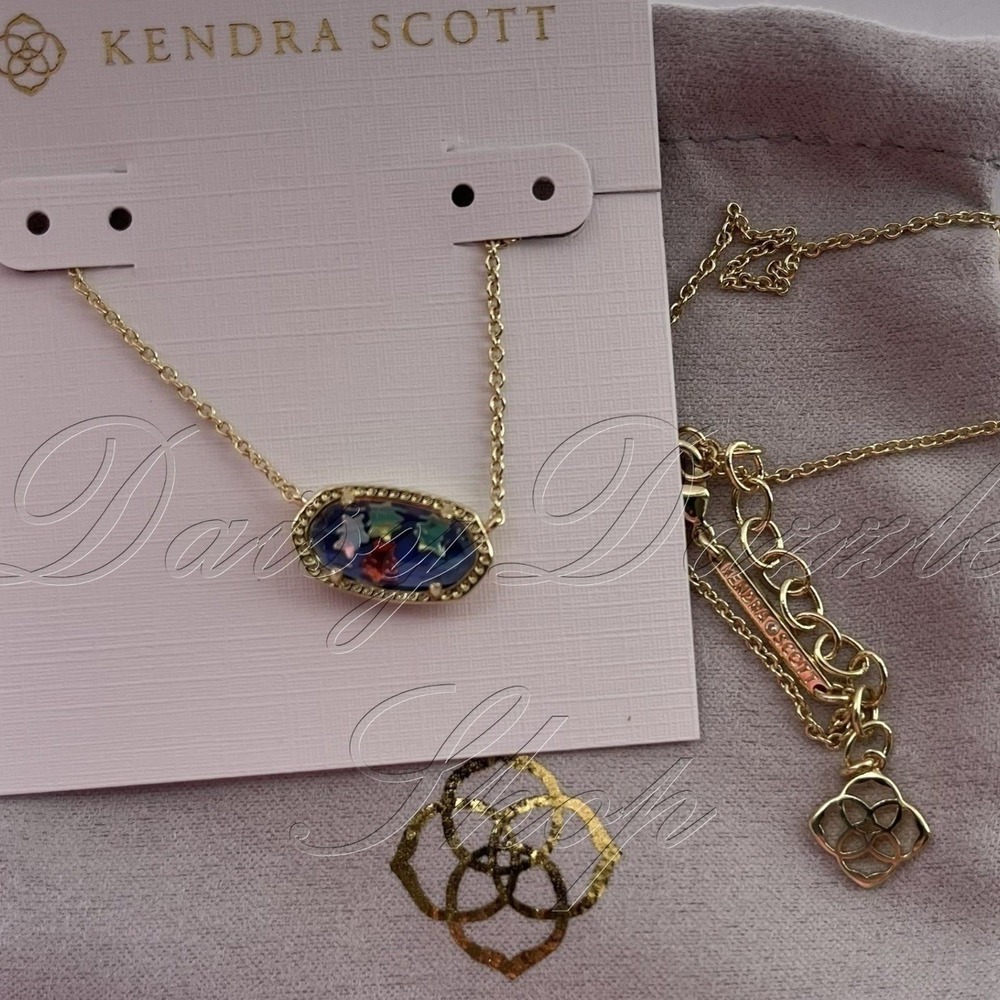 Kendra Scott Elisa Gold plated Pendant Necklace Red White Blue Illusion New ✨